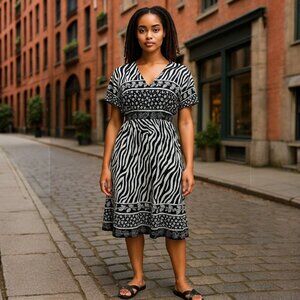 Lidy Zebra Floral Tassel Tie Maxi Dress Boho‎ Resort Wear Black White L XL
